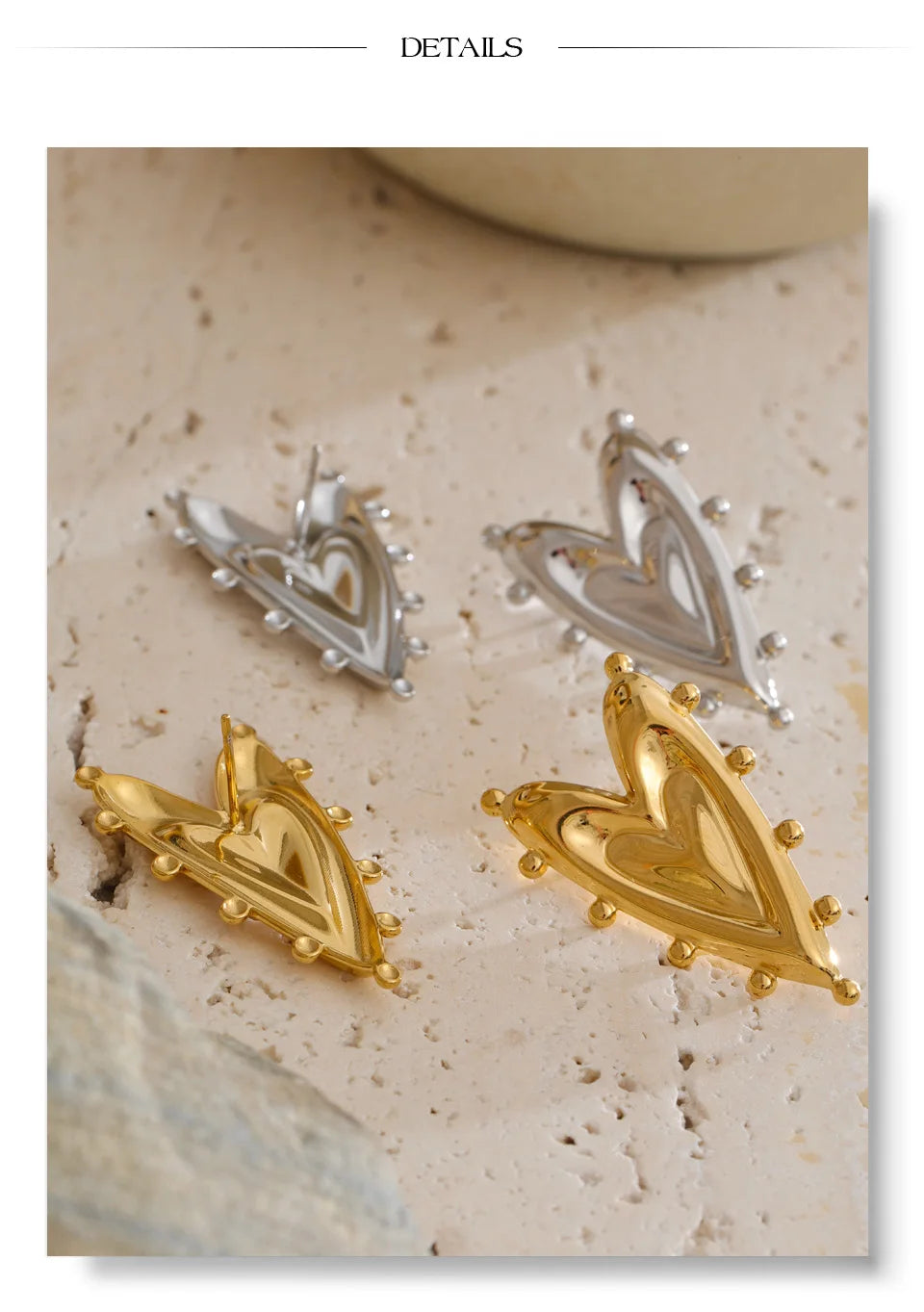 Heart earrings in gold-plated stainless steel.