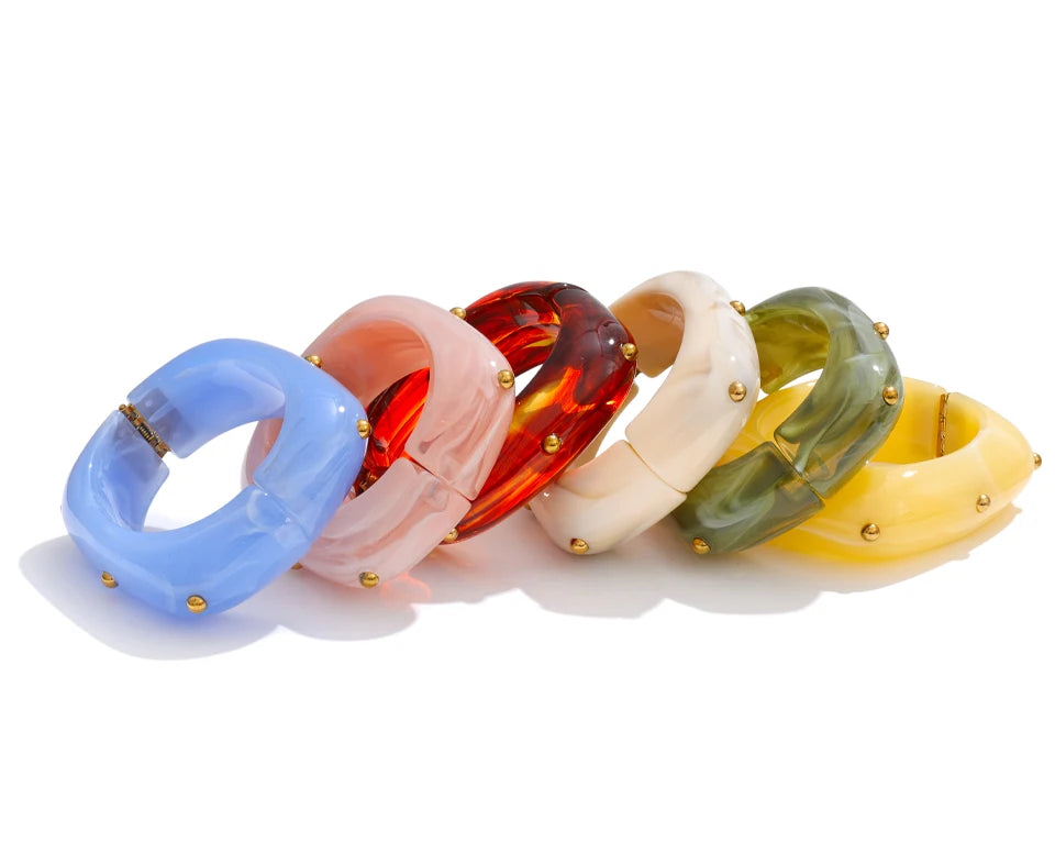 Resin Acrylic Geometric Bracelet — Gold-Plated Stainless Steel with Resin and Acrylic · PS1469