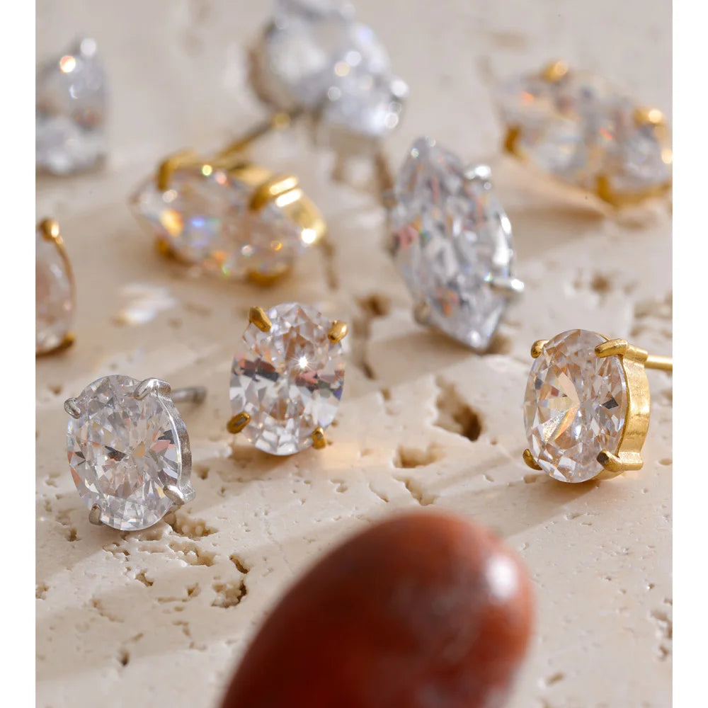Cubic Zirconia Geometric Earrings — Gold-Plated Stainless Steel with Cubic Zirconia · PS2019