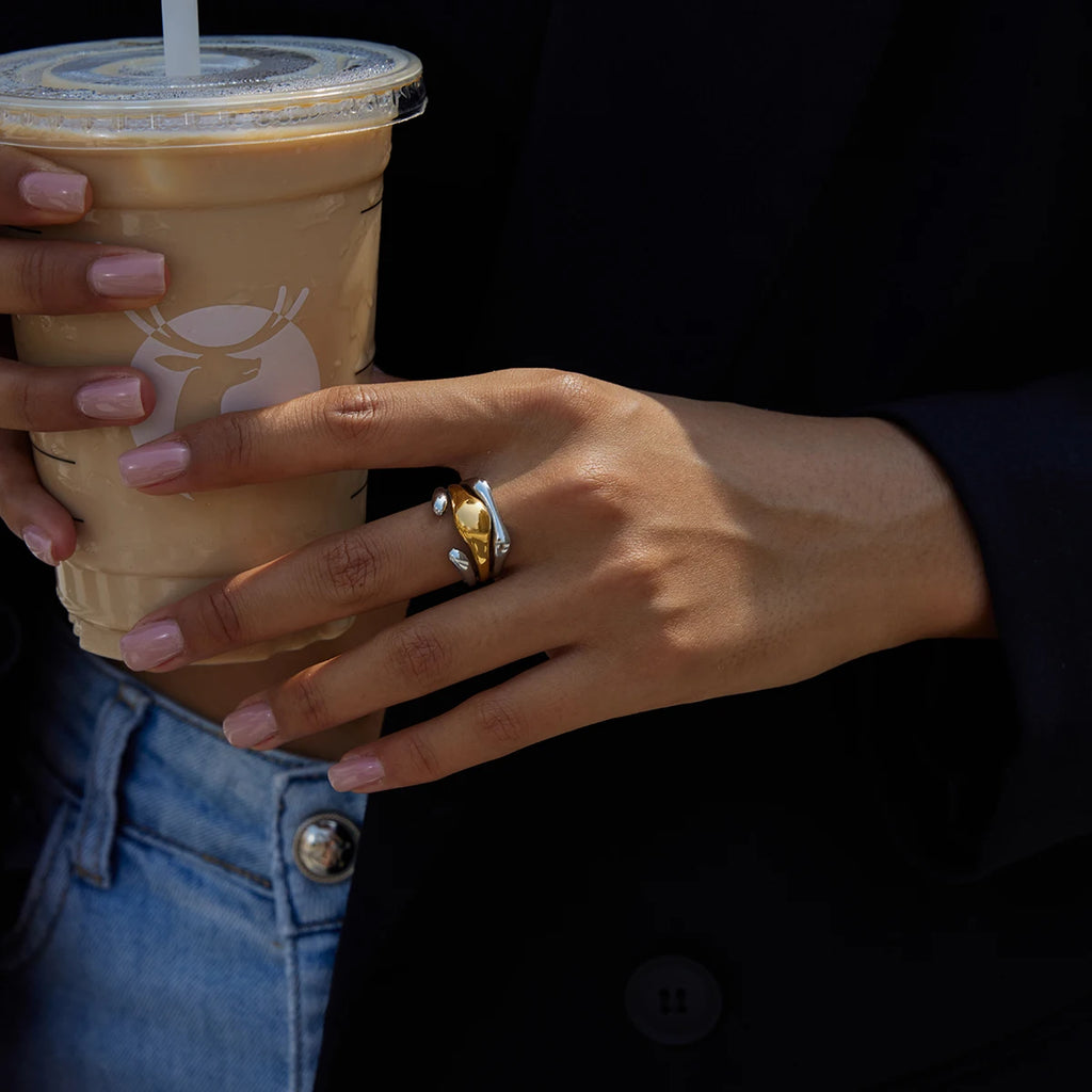 Two-Tone Irregular Layered Ring — Stainless Steel · PS365