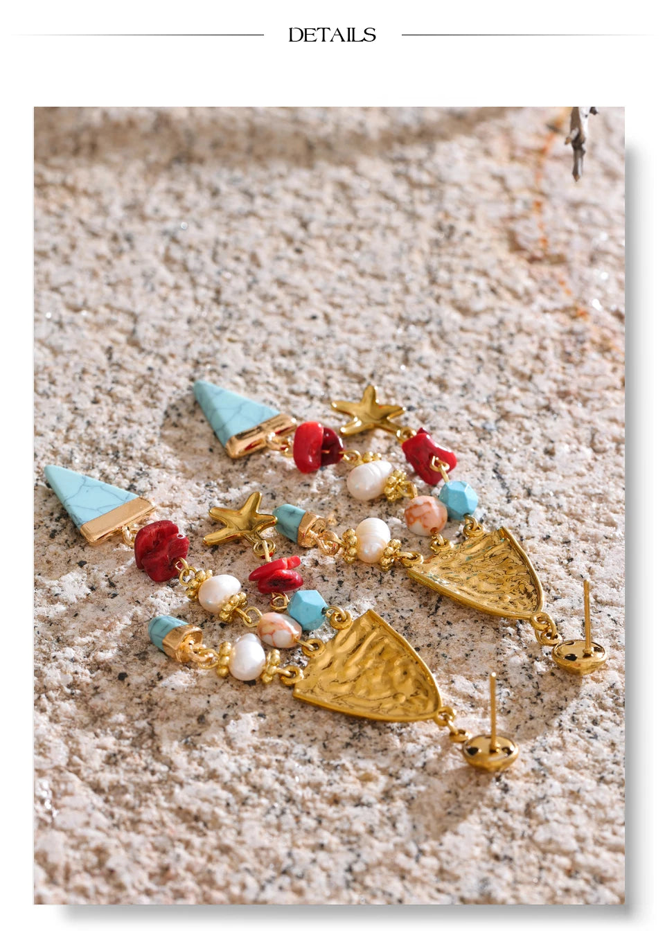 Freshwater pearl resin geometric earrings in gold-plated 316L stainless steel with freshwater pearl and resin.