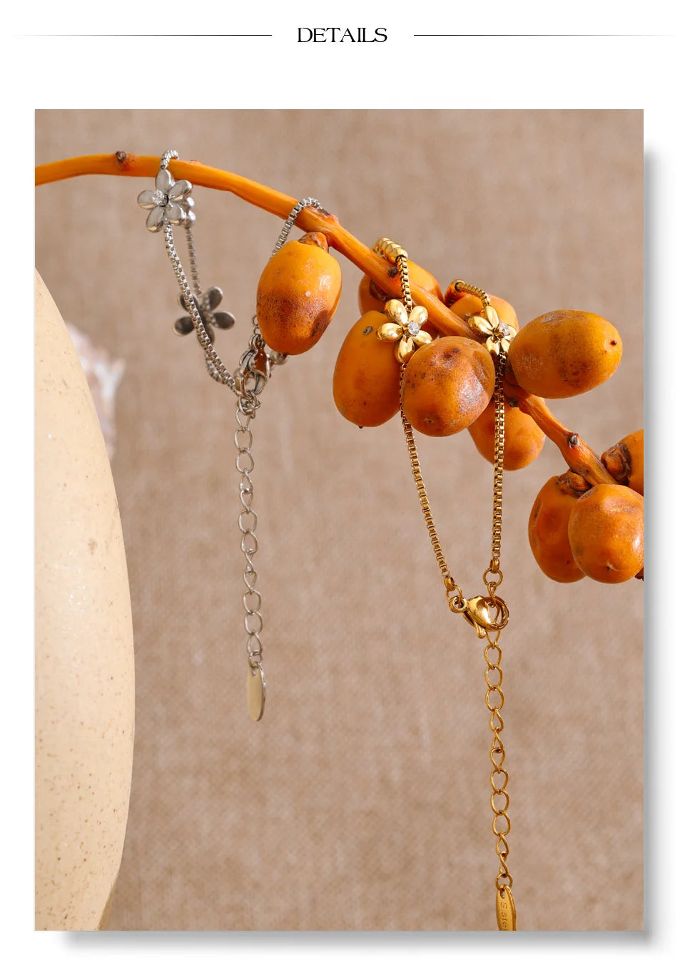Cubic Zirconia Flower Geometric Bracelet — Gold-Plated Stainless Steel with Cubic Zirconia · PS1032