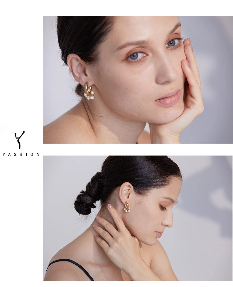 Freshwater Pearl Geometric Earrings — 18K Gold-Plated Stainless Steel with Freshwater Pearl · PS1683