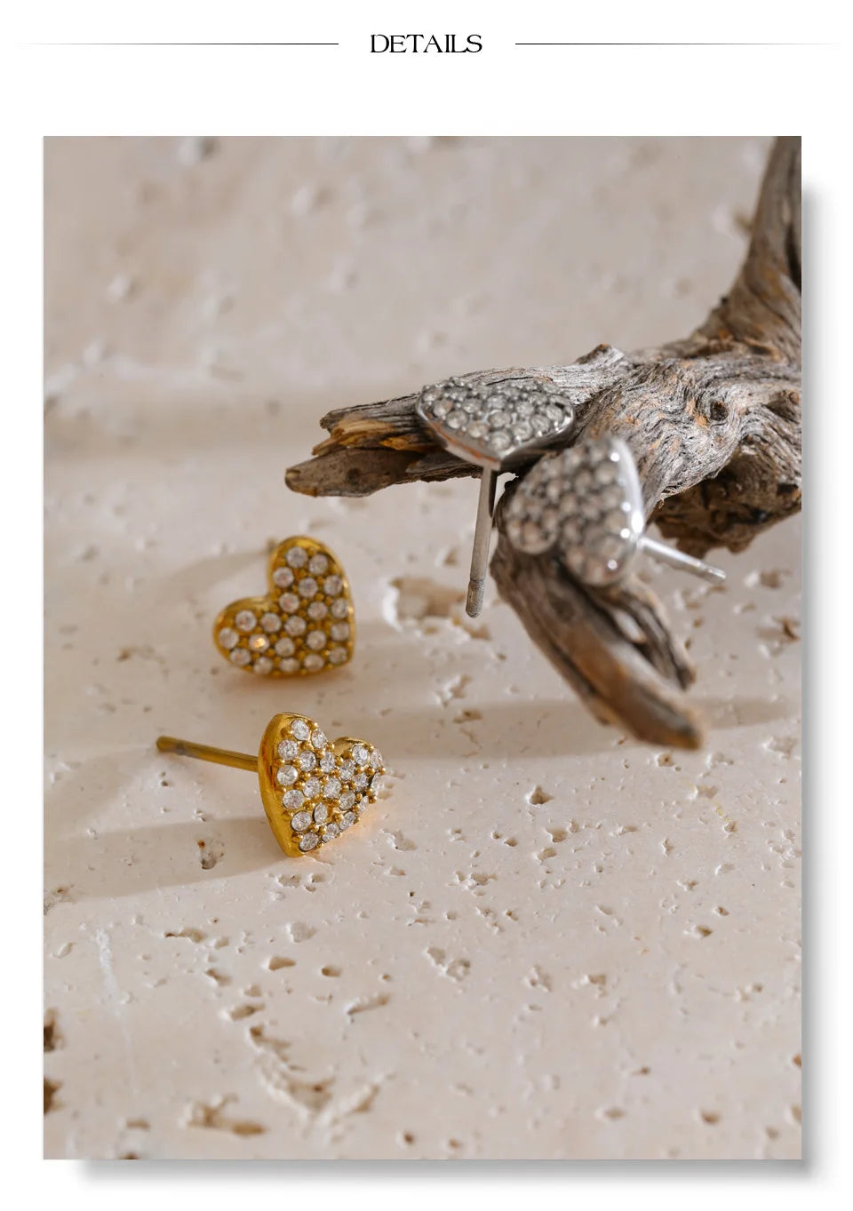 Cubic Zirconia Heart Earrings — Gold-Plated Stainless Steel with Cubic Zirconia · PS1324