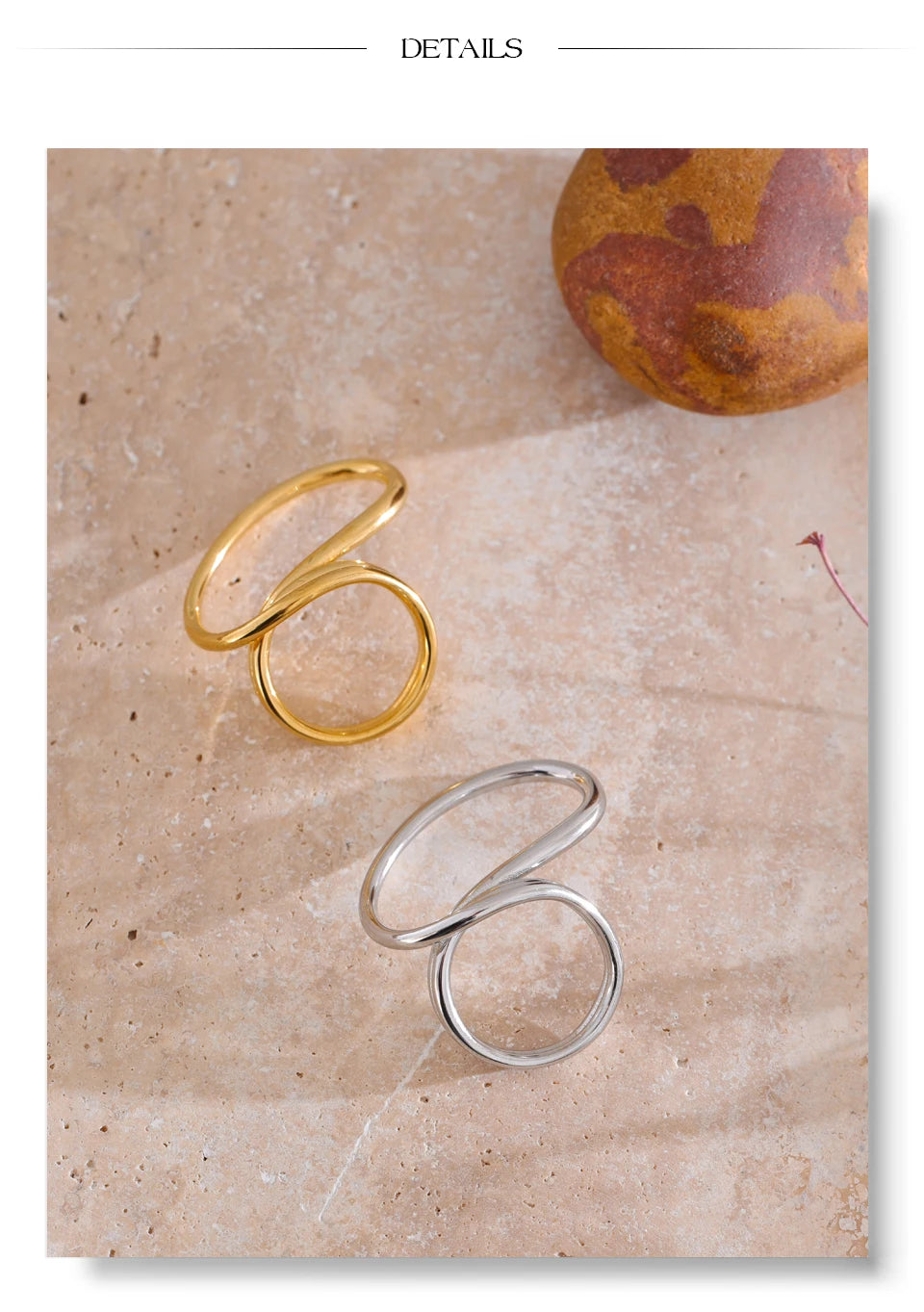 Geometric ring in 18K gold-plated stainless steel.