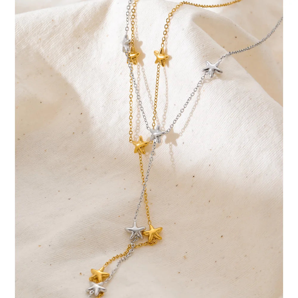 Star chain necklace in gold-plated stainless steel.