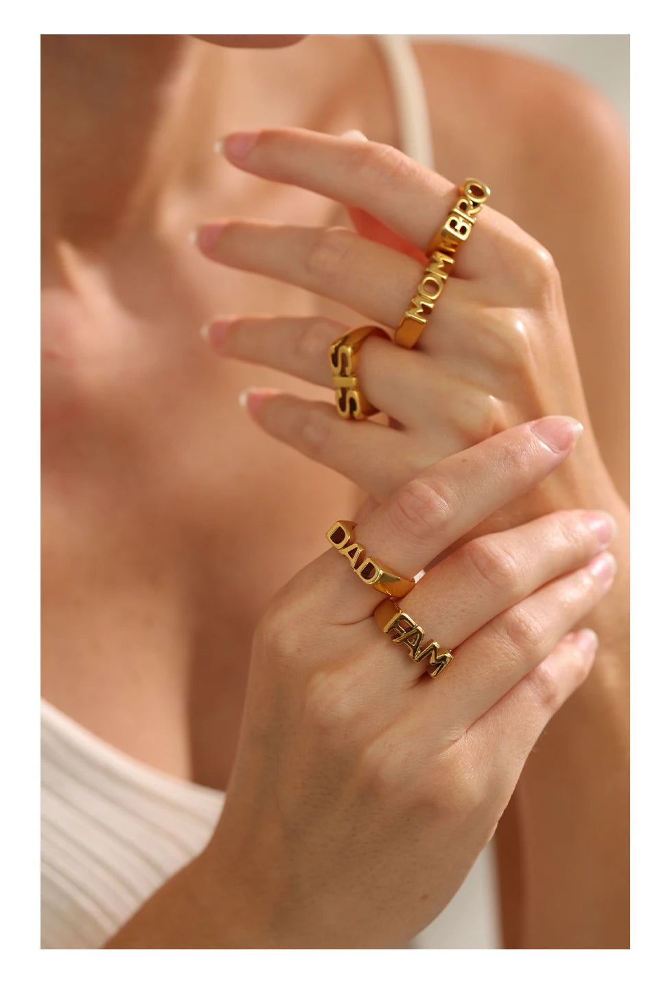 Geometric ring in 18K gold-plated stainless steel.