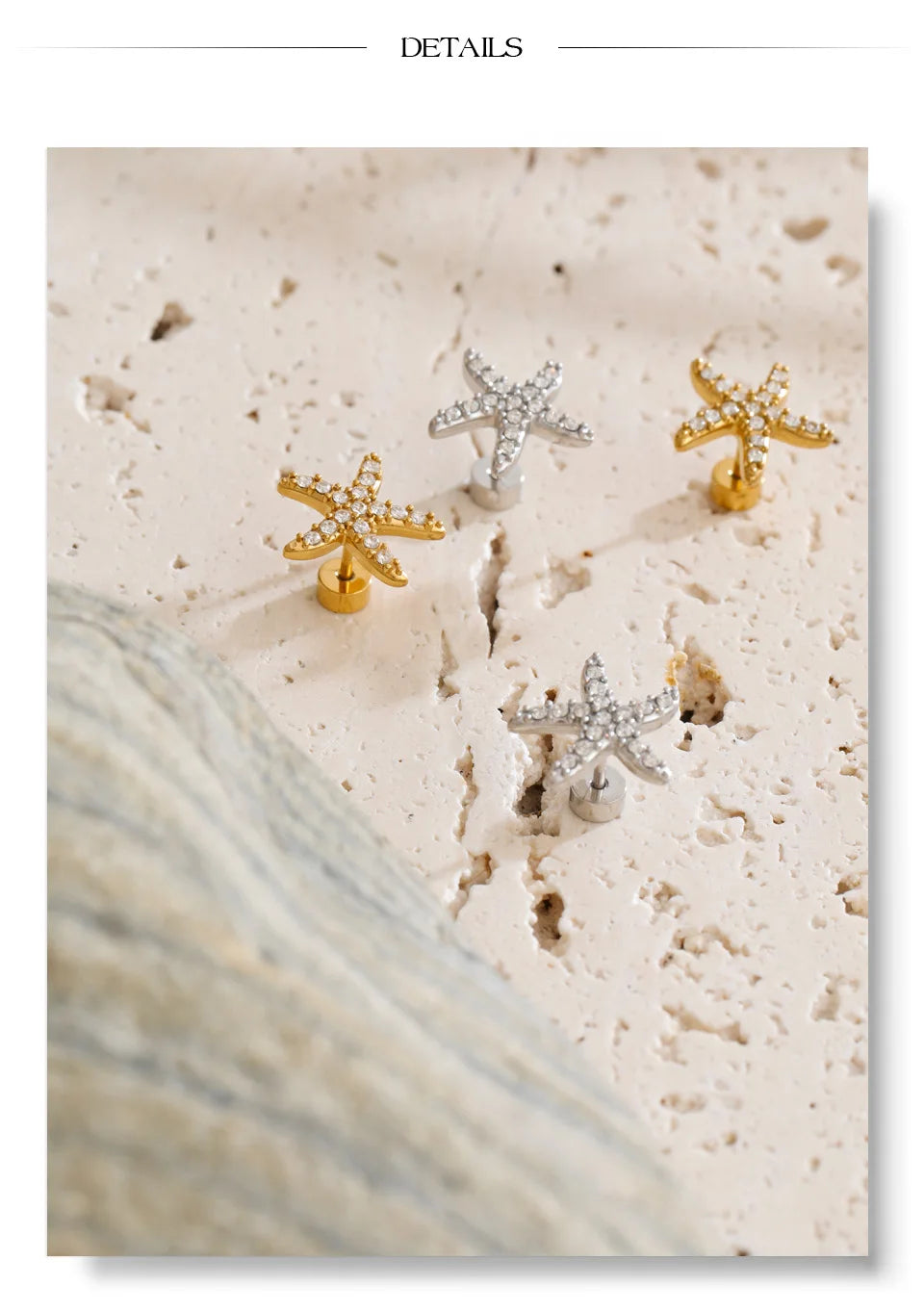 Cubic Zirconia Star Earrings — Gold-Plated Stainless Steel with Cubic Zirconia · PS1525