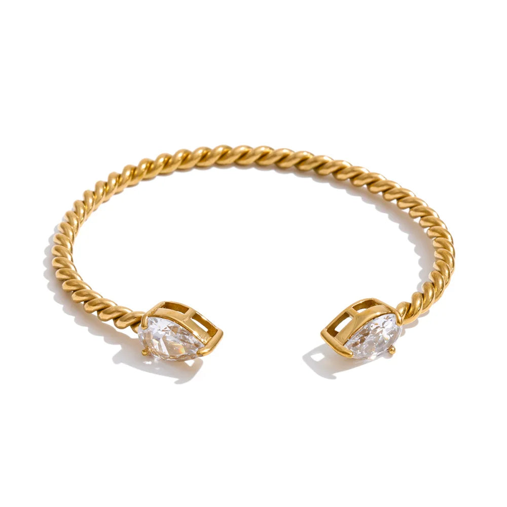 Cubic Zirconia Geometric Bracelet — Gold-Plated Stainless Steel with Cubic Zirconia · PS2182
