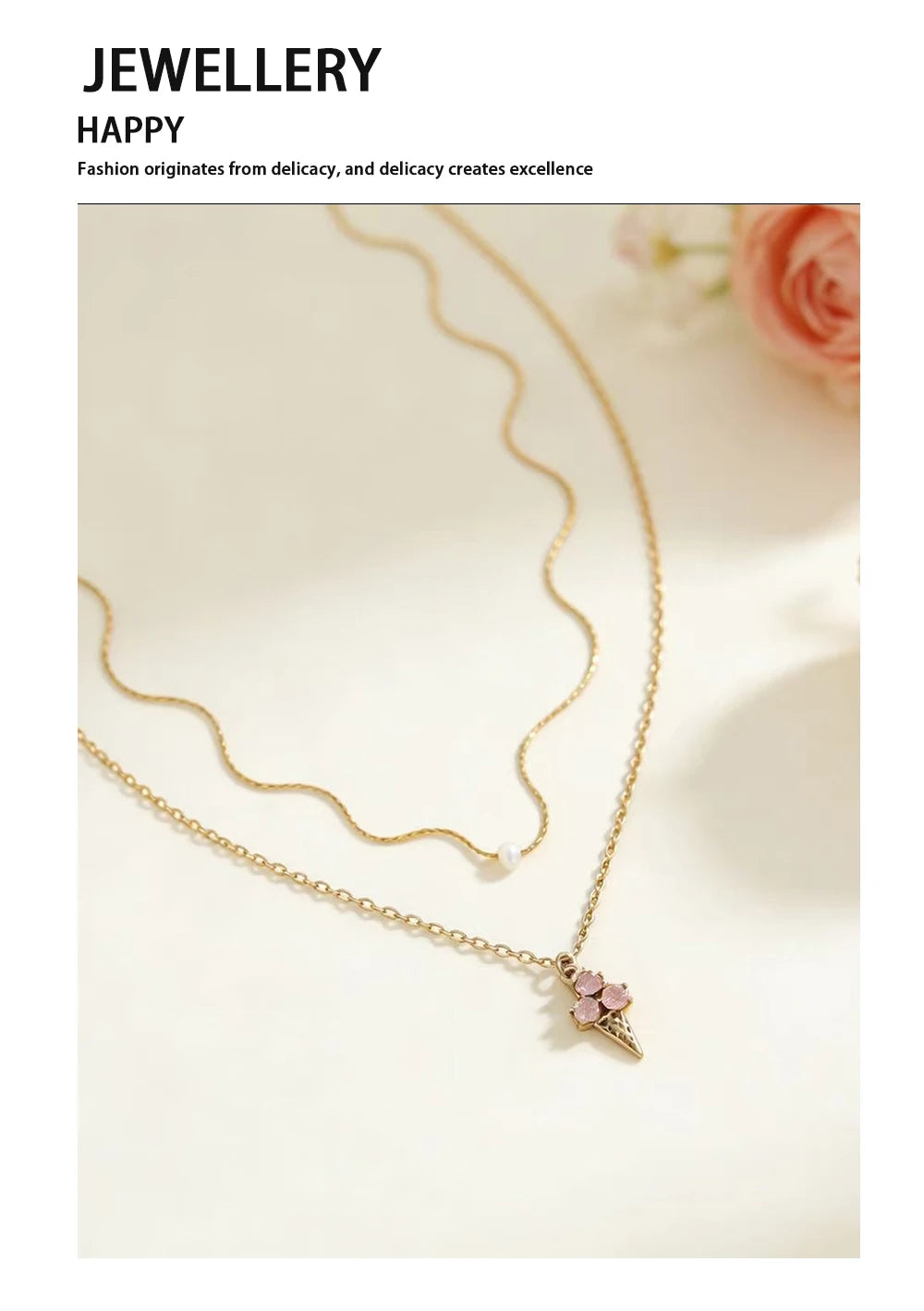 Pink Crystal Ice Cream Pendant Necklace Charm — 316L Stainless Steel · PS455
