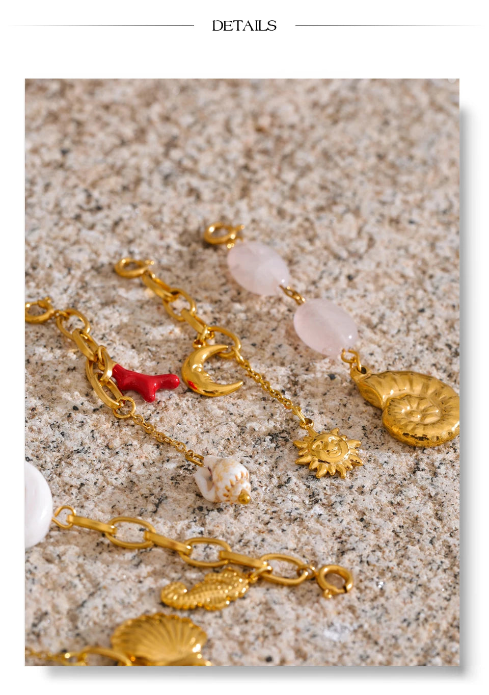 Shell star moon necklace in gold-plated stainless steel with shell.