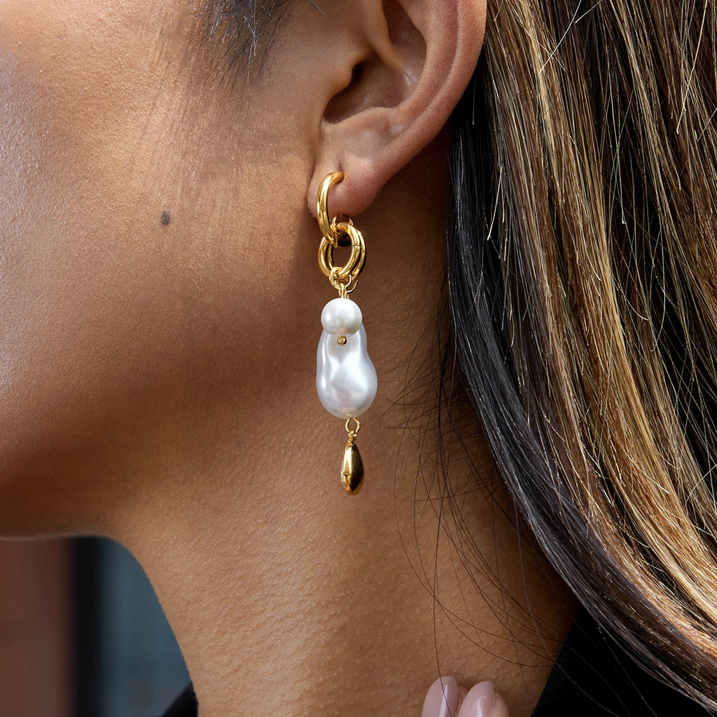 Baroque Pearl Drop Earrings — Stainless Steel · PS085