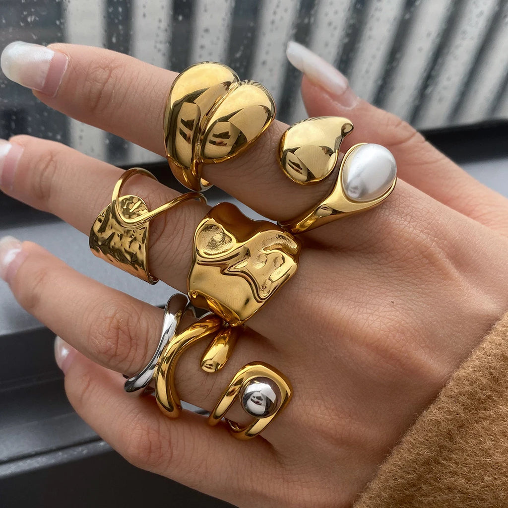 Two-Tone Pearl Waterdrop Ring — Stainless Steel · PS368