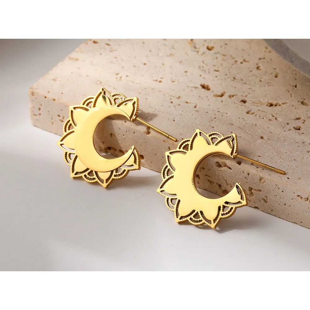 Hoop Earrings Metal C Shaped Geometric — 316L Stainless Steel · PS460