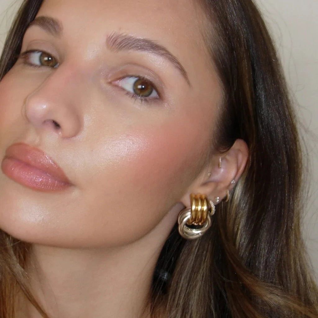 Two-Tone Fluted Square Earrings — Stainless Steel · PS358