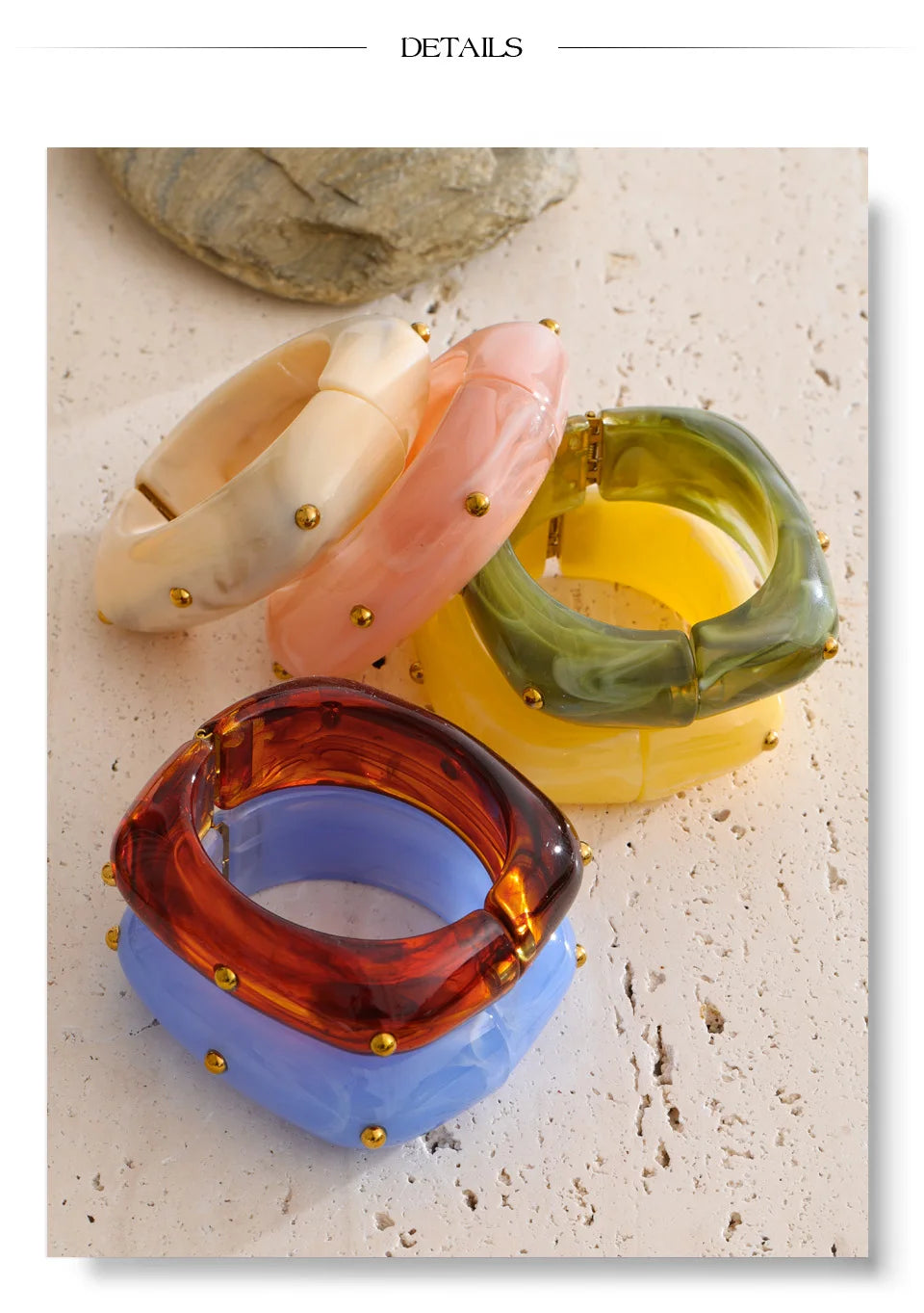 Resin Acrylic Geometric Bracelet — Gold-Plated Stainless Steel with Resin and Acrylic · PS1469