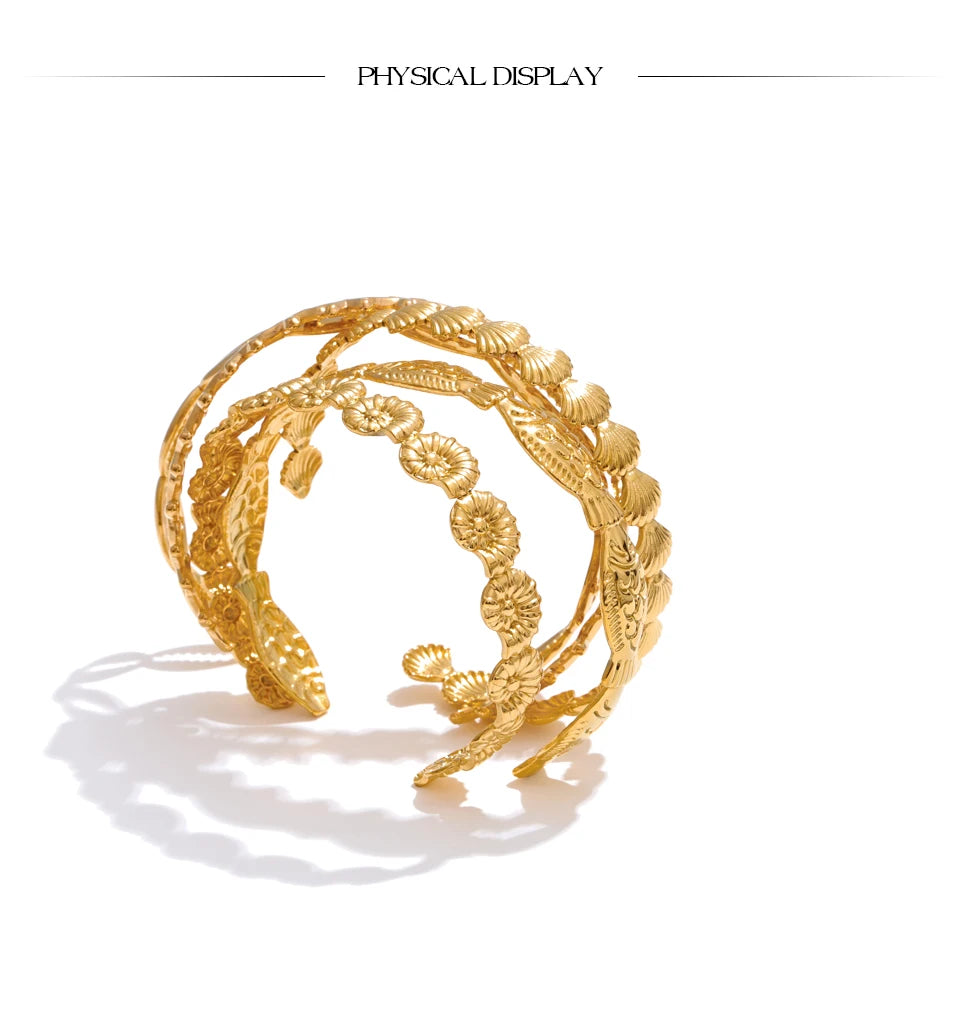 Shell Star Geometric Bracelet — Gold-Plated Stainless Steel with Shell · PS2123