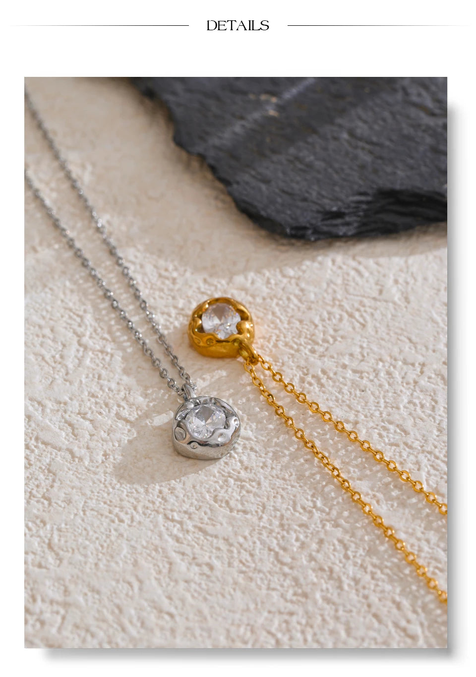 Cubic zirconia geometric necklace in gold-plated stainless steel with cubic zirconia.