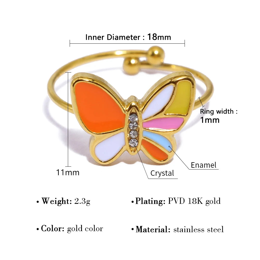 Colorful Enamel Butterfly Ring — Stainless Steel · PS469