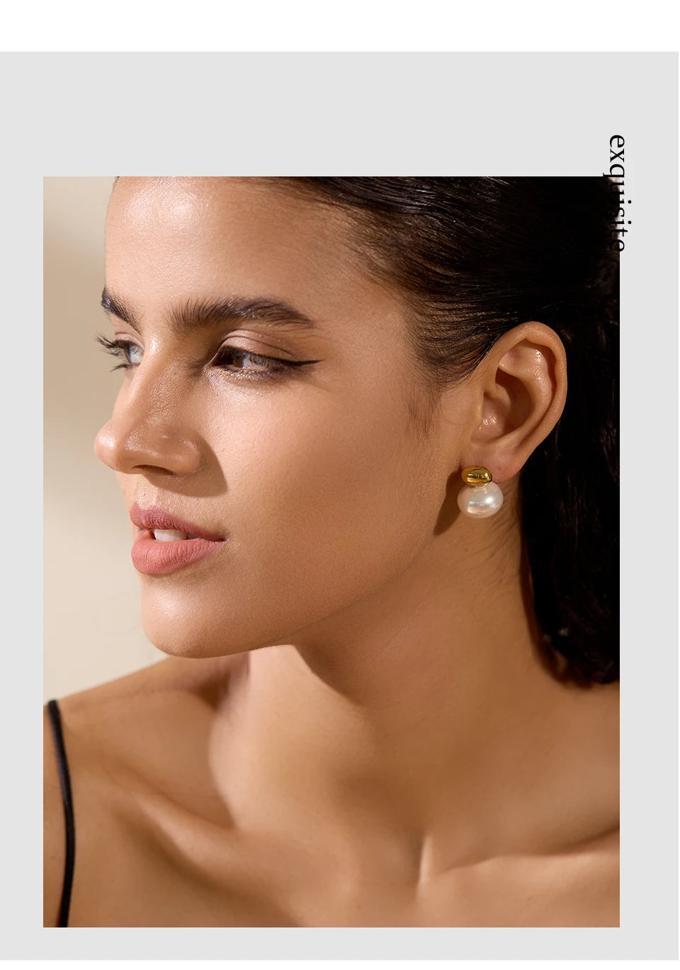 Pearl beaded geometric earrings in gold-plated stainless steel with pearl.