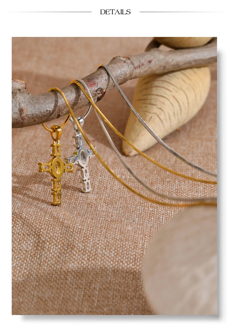 Cubic zirconia cross necklace in gold-plated stainless steel with cubic zirconia.
