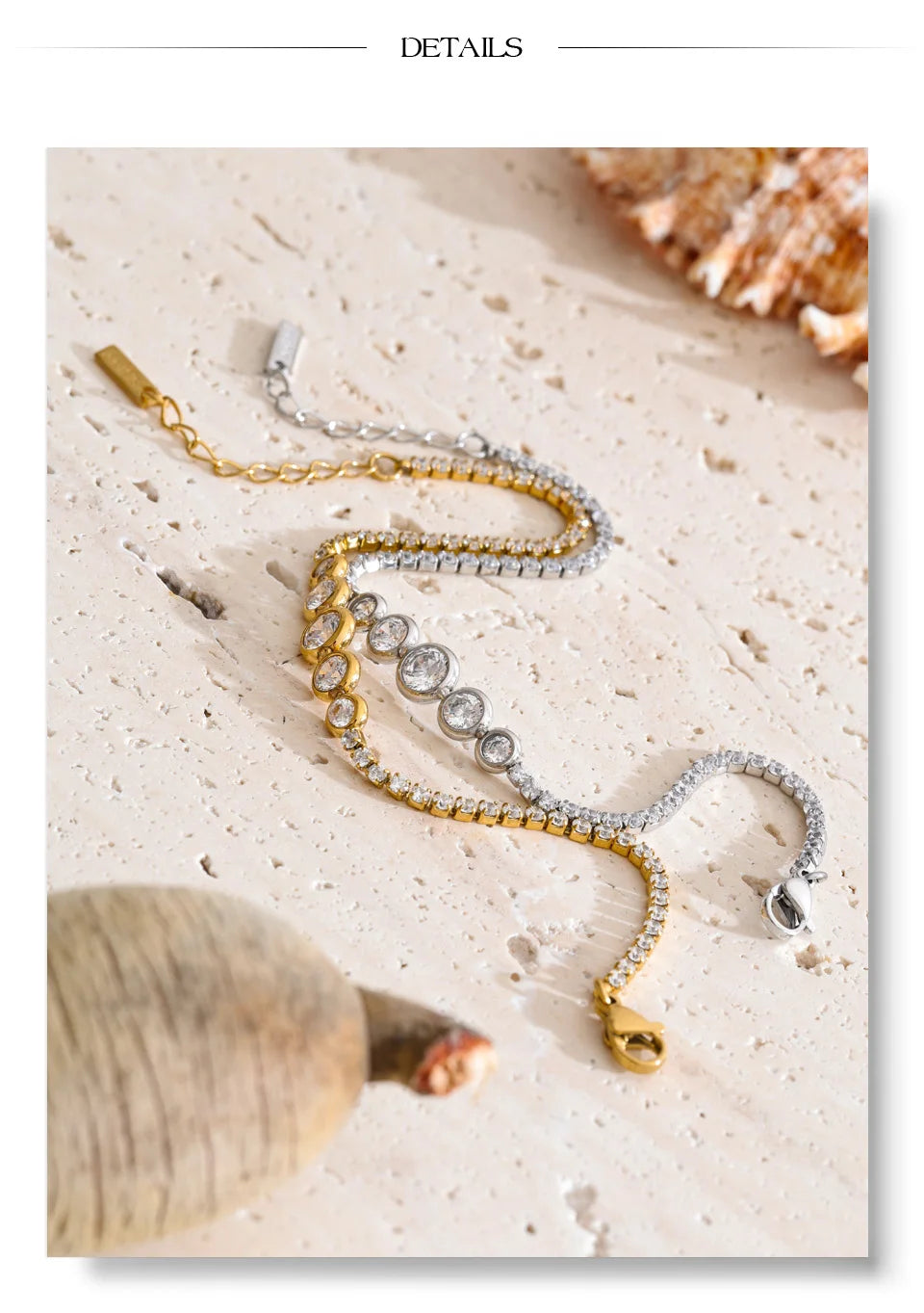 Cubic zirconia geometric chain necklace in gold-plated stainless steel with cubic zirconia.
