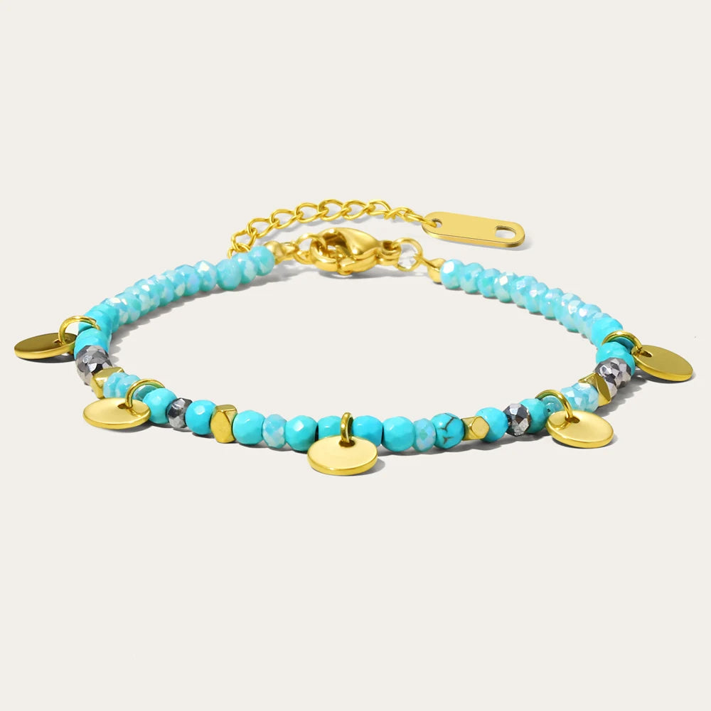 Colorful Natural Stone Beaded Bracelet — 316L Stainless Steel · PS476