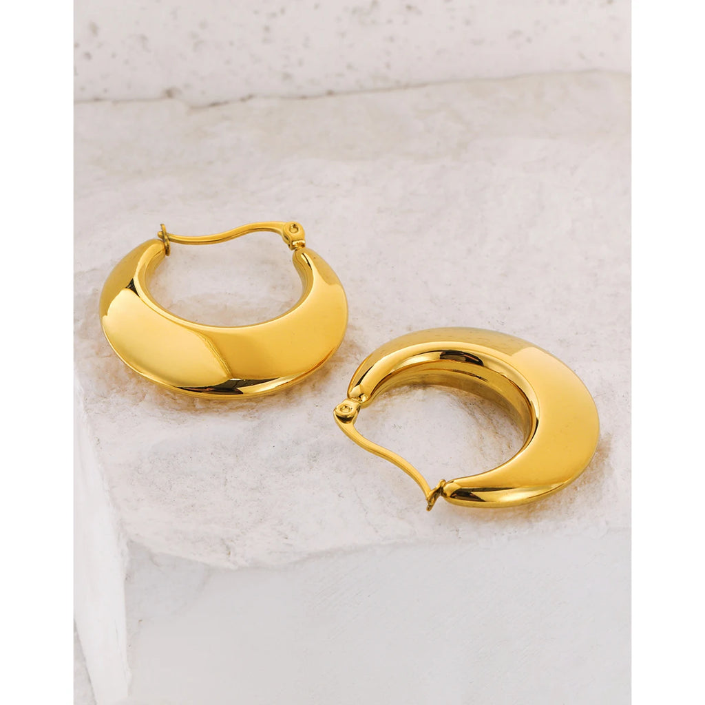 Hoop Earrings Chunky Glossy Metallic — 316L Stainless Steel · PS415
