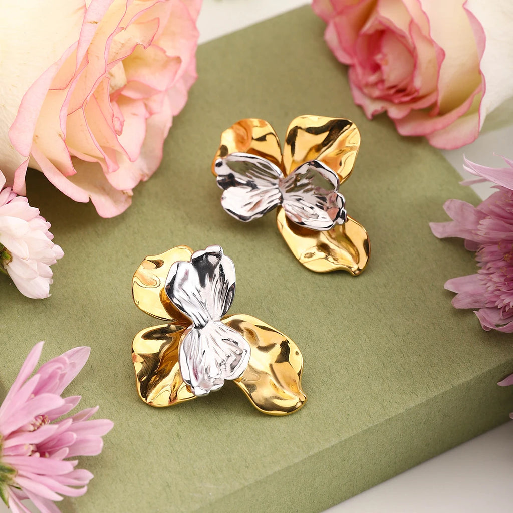 Floral Statement Earrings — Stainless Steel · PS059