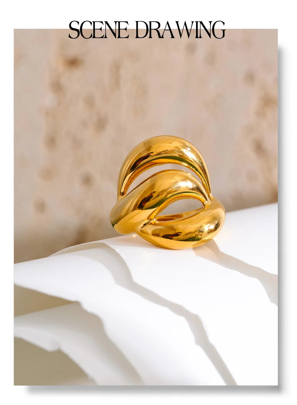 Geometric layered ring in 18K gold-plated stainless steel.