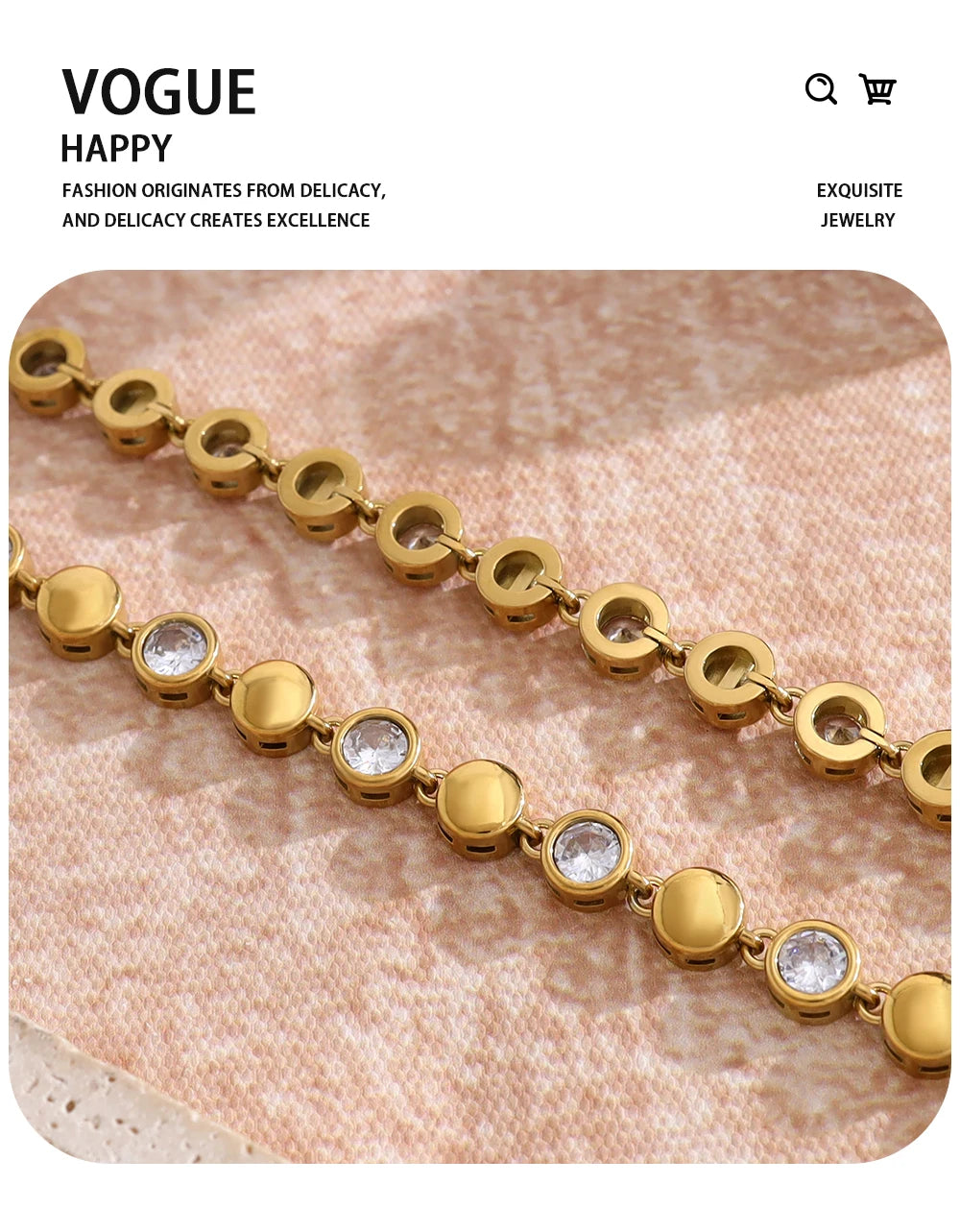 Zircon Beaded Bracelet — 316L Stainless Steel · PS394