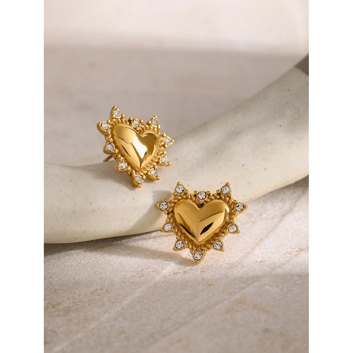 CZ Heart Stud Earrings — Stainless Steel · PS285