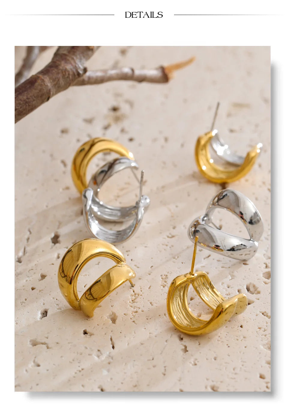 Geometric earrings in gold-plated stainless steel.