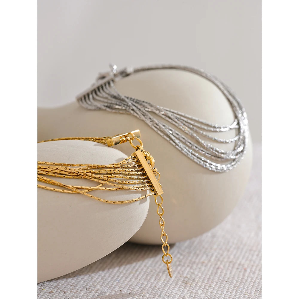 Geometric Chain Layered Bracelet — Gold-Plated Stainless Steel · PS1761