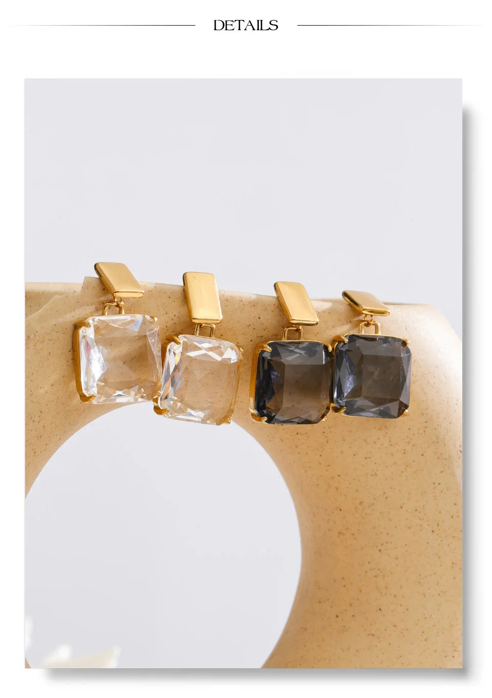 Cubic zirconia geometric earrings in gold-plated stainless steel with cubic zirconia.