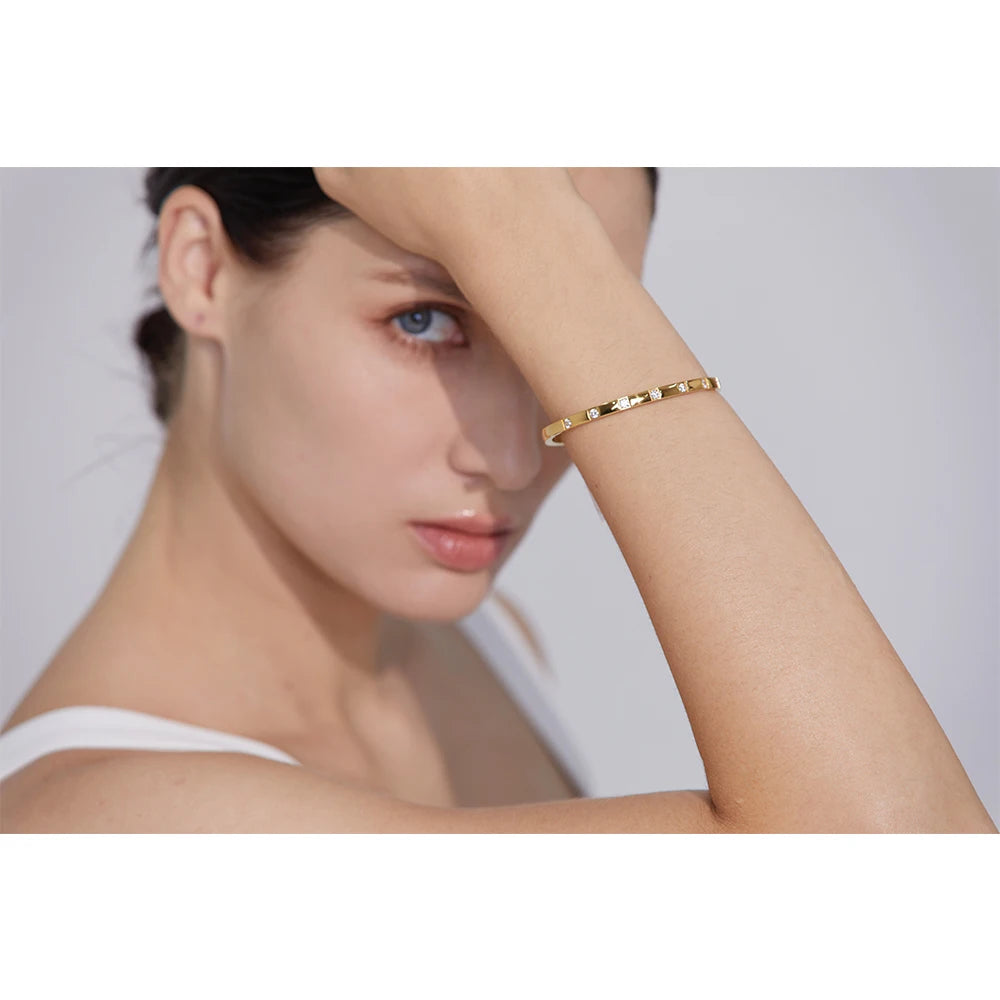 Cubic Zirconia Geometric Bracelet — Gold-Plated Stainless Steel with Cubic Zirconia · PS2077