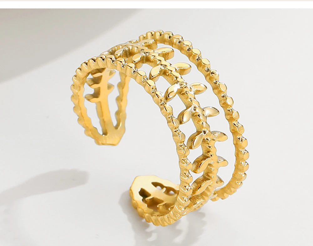 Layered Leaf Adjustable Ring — 316L Stainless Steel · PS423