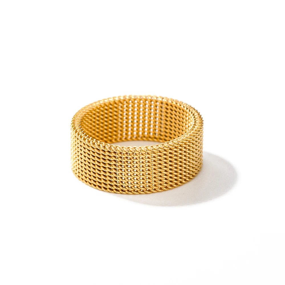 Woven Wide Band Ring — Stainless Steel · PS382