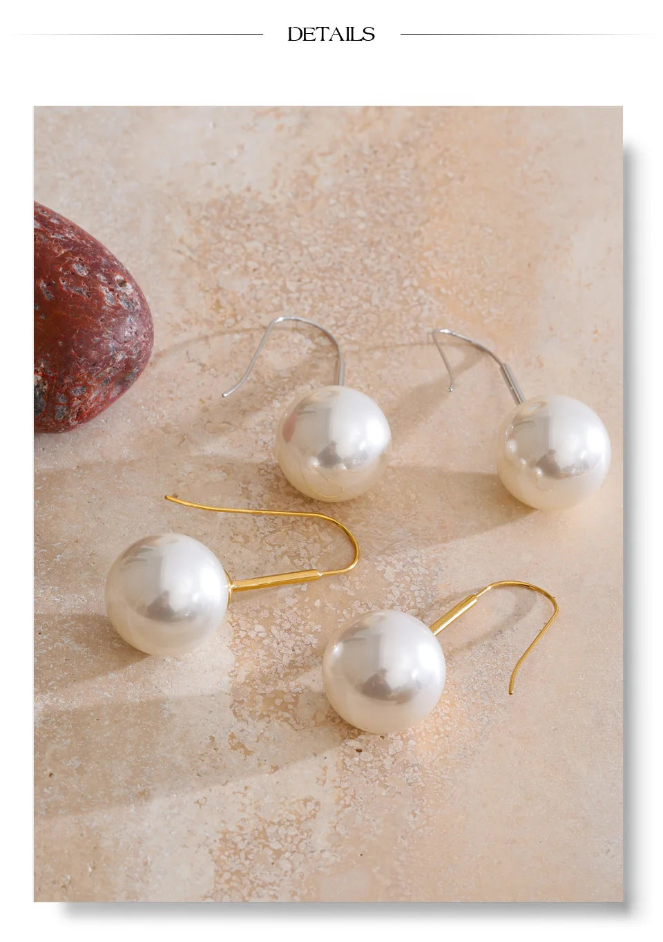 Pearl geometric earrings in gold-plated stainless steel with pearl.