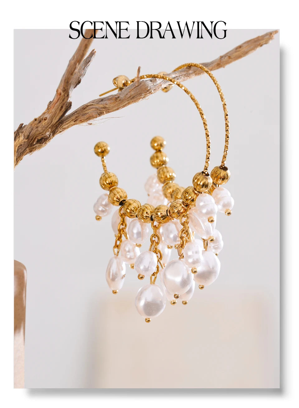 Pearl geometric earrings in gold-plated stainless steel with pearl.