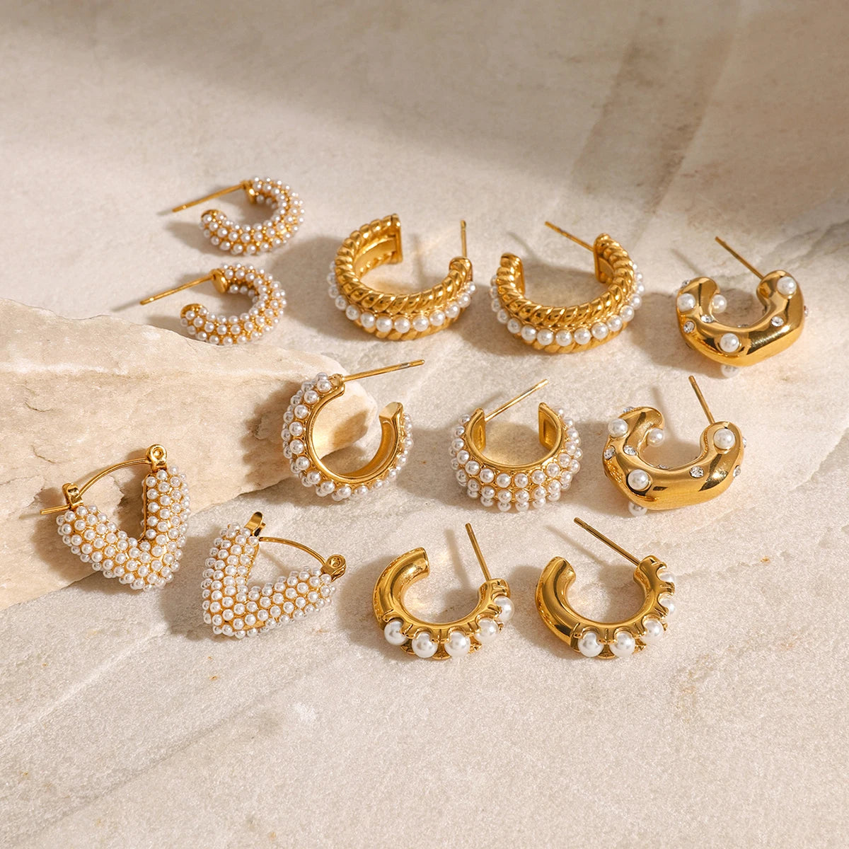 Pearl Huggie Hoop Earrings — Stainless Steel · PS333