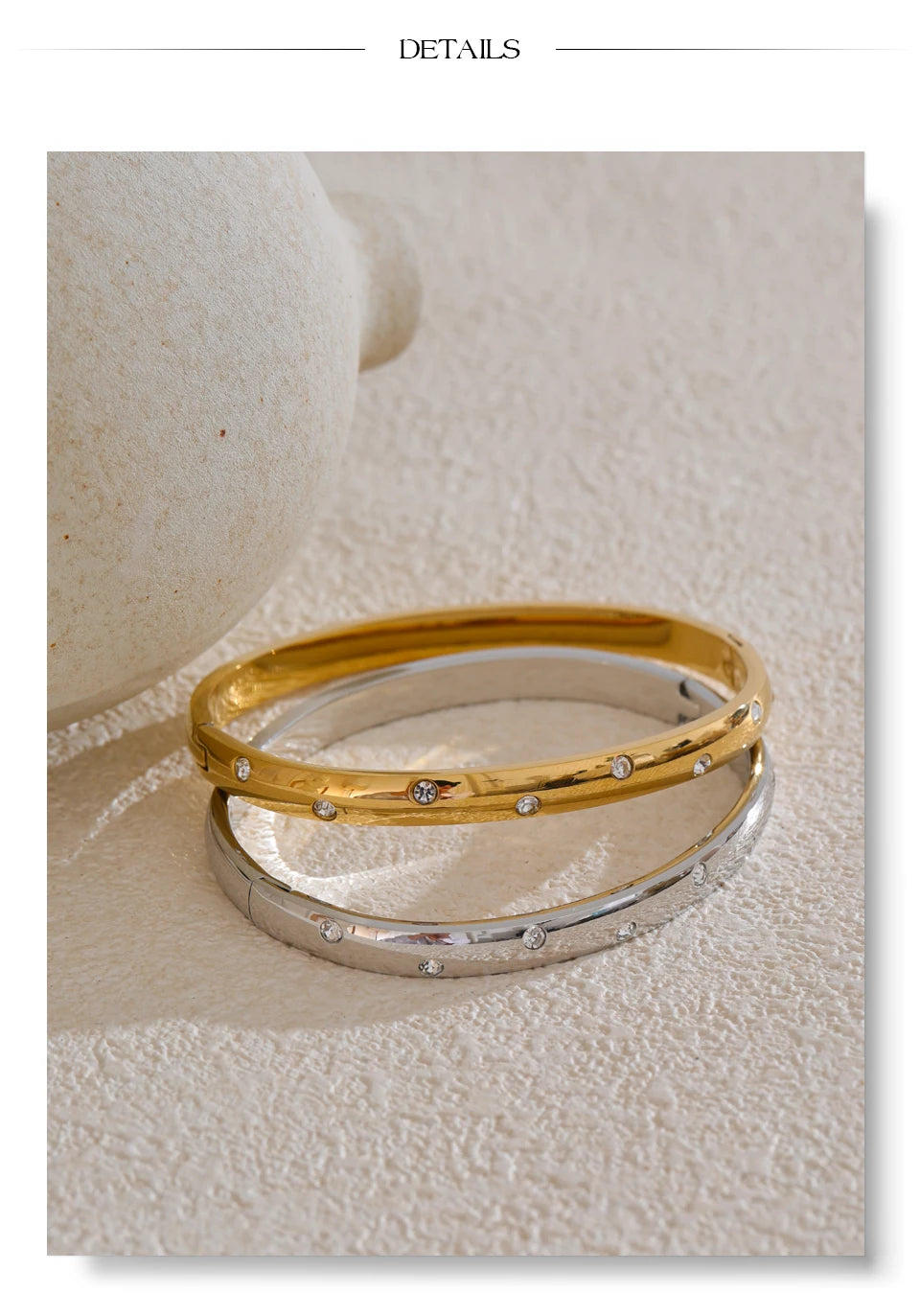 Cubic Zirconia Geometric Bracelet — Gold-Plated Stainless Steel with Cubic Zirconia · PS2150