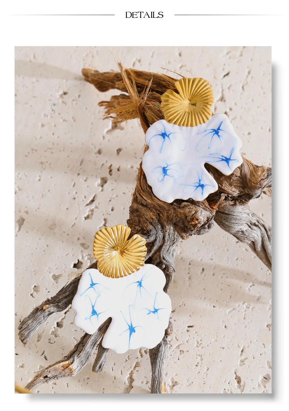 White enamel flower earrings in gold-plated stainless steel with enamel.
