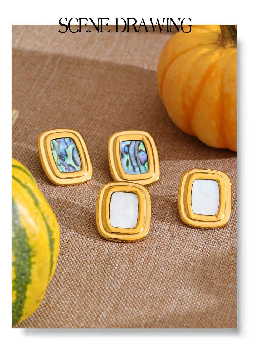 Shell geometric earrings in gold-plated stainless steel with shell.