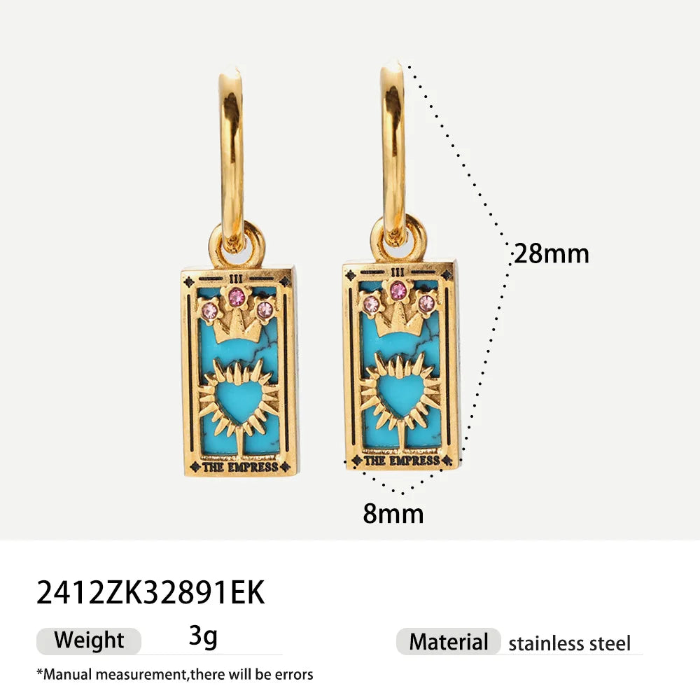 New Tarot Cards Chunky Hoop Earrings for Women Stainless Steel Original Tarot Queen Lover Magician Moon Drop Earrings Jewelry