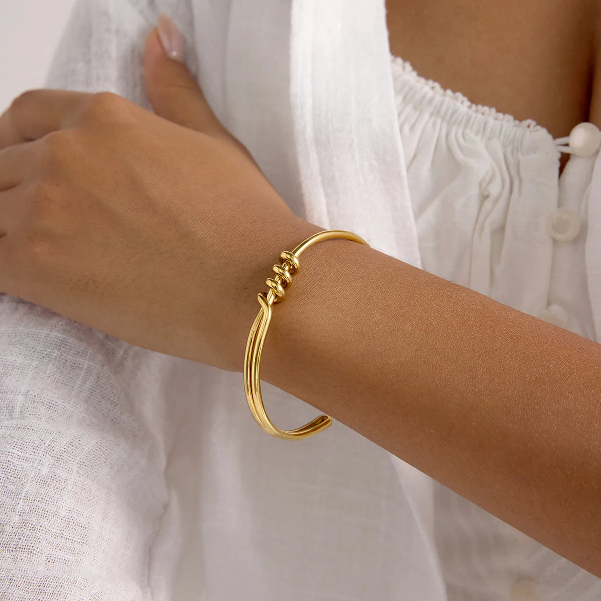 Pearl Chain Bracelet Stack — Stainless Steel · PS015
