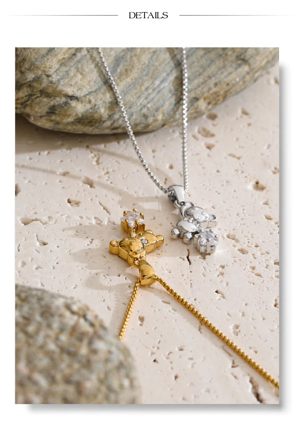 Cubic zirconia star geometric necklace in gold-plated stainless steel with cubic zirconia.
