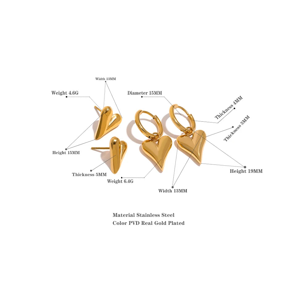 Heart earrings in gold-plated stainless steel.