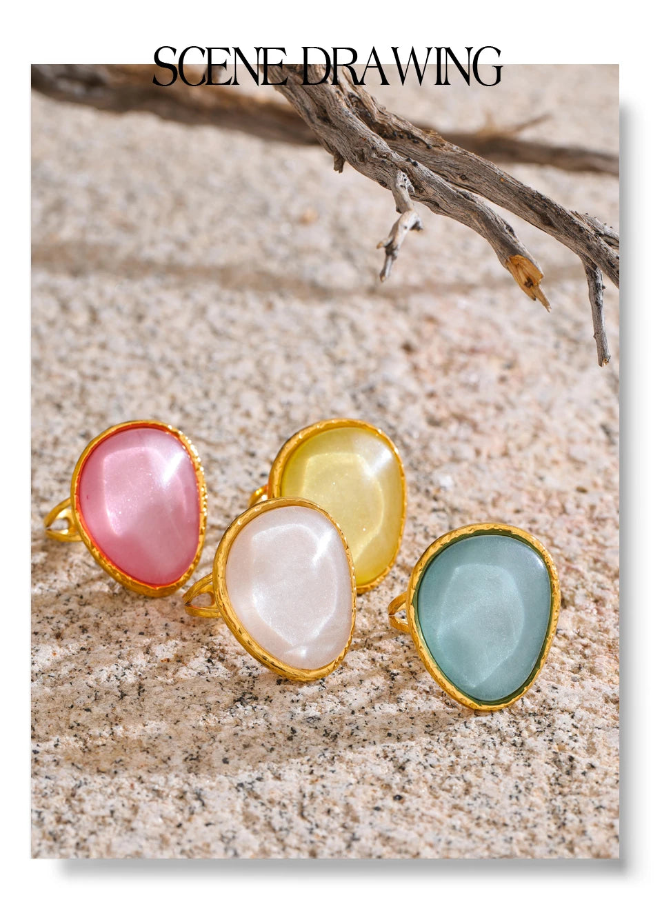 White resin multi-color ring in 18K gold-plated stainless steel with resin.