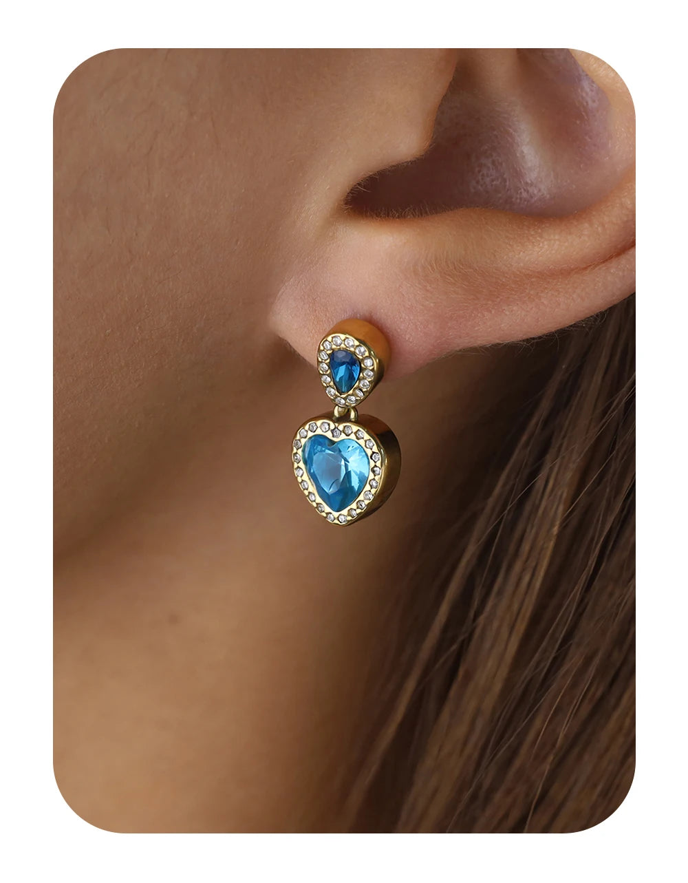 Drop Earrings Vintage Blue Crystal Heart — 316L Stainless Steel · PS466